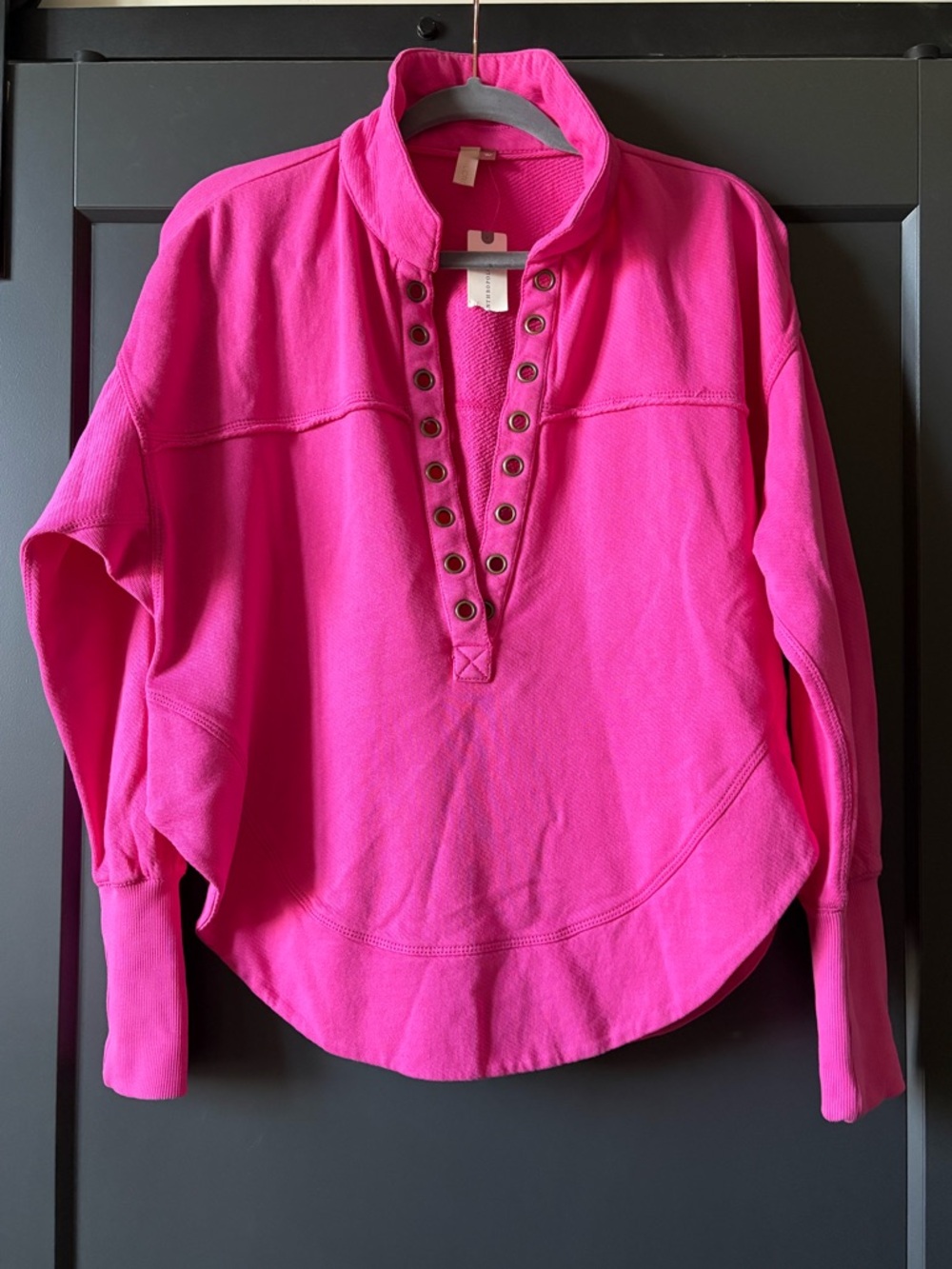 NWT Pilcro Bright Pink Eyelet Grommet Henley Pullover